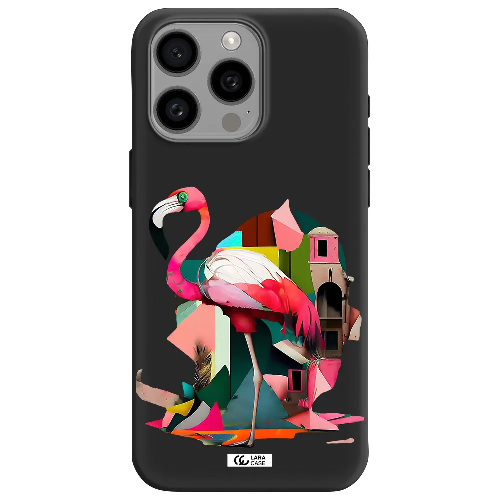 Flamingo Collage Apple Iphone 15 Pro max Silicone black Case