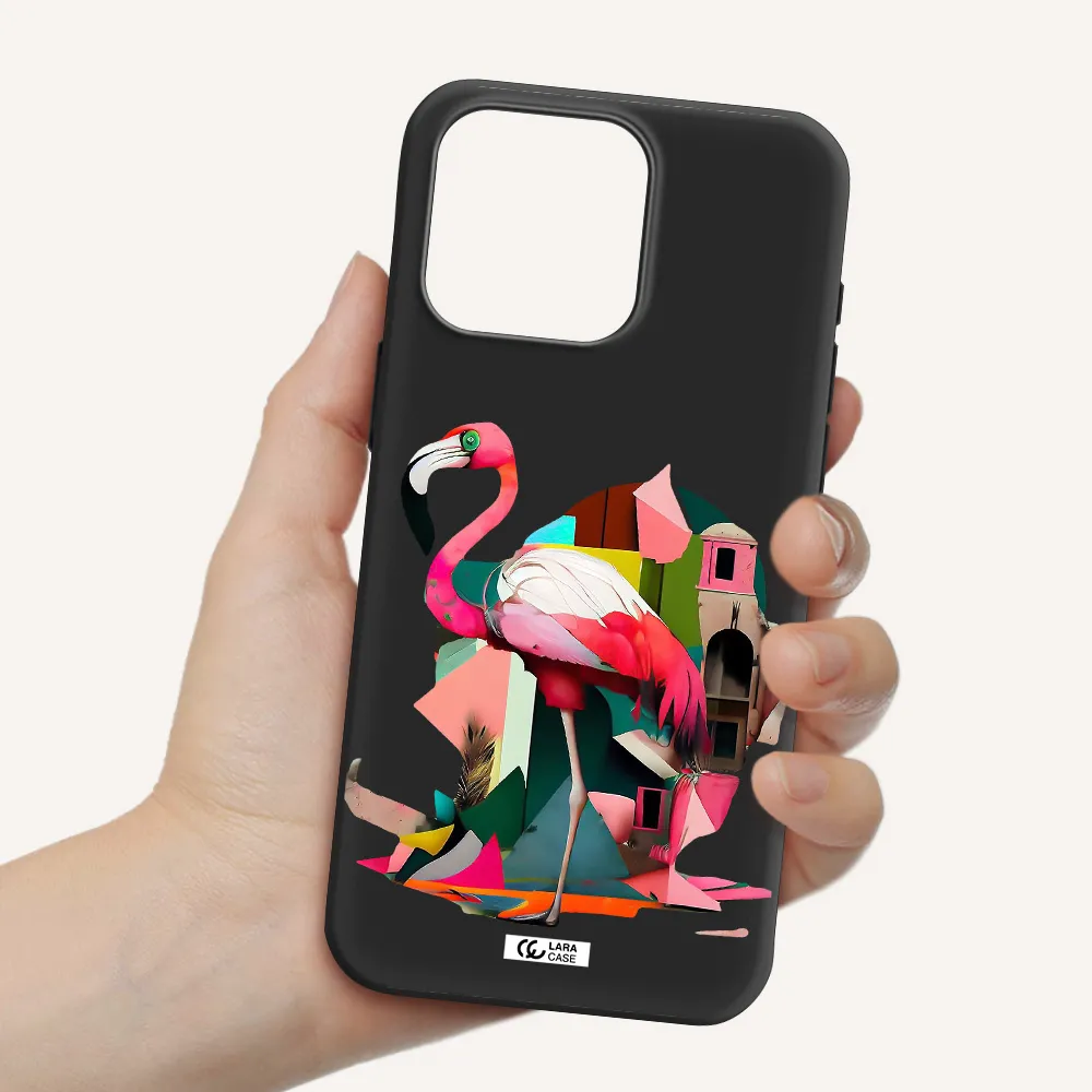 Flamingo Collage Apple Iphone 15 Pro max Silicone black Case
