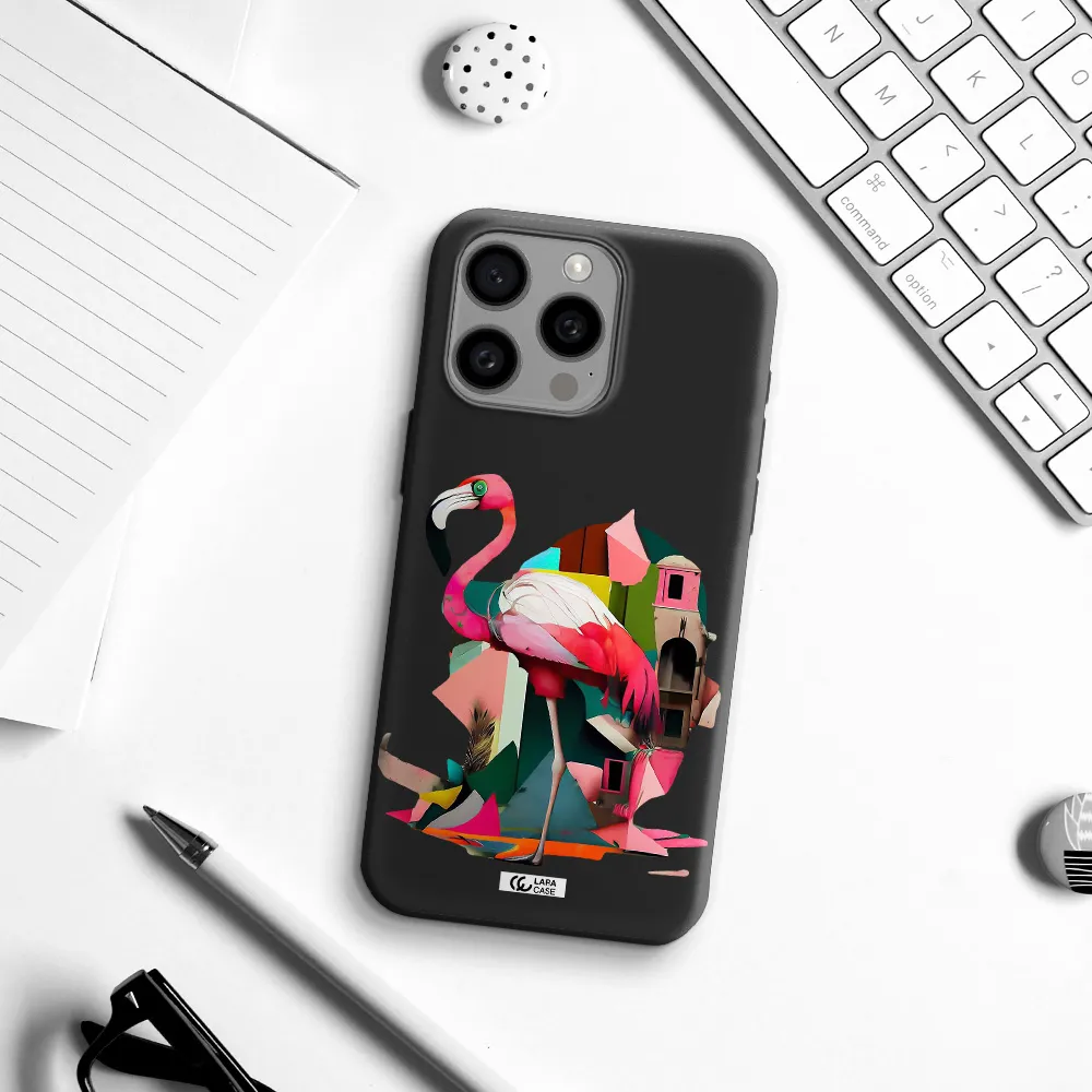 Flamingo Collage Apple Iphone 15 Pro max Silicone black Case