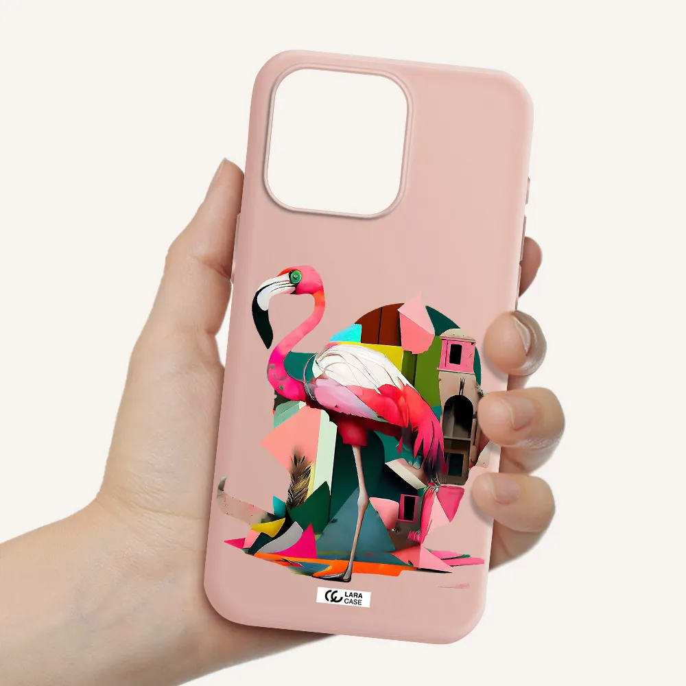 Flamingo Collage Apple Iphone 15 Pro max Silicone pastel pink Case