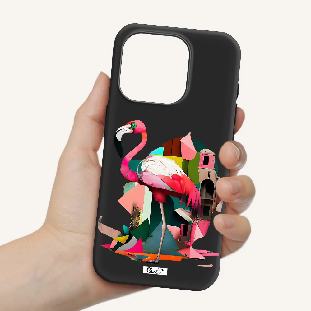Flamingo Collage Apple Iphone 15 Pro Silicone Black Case