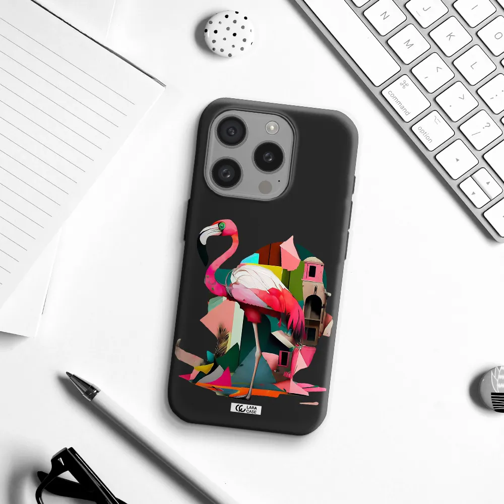 Flamingo Collage Apple Iphone 15 Pro Silicone Black Case