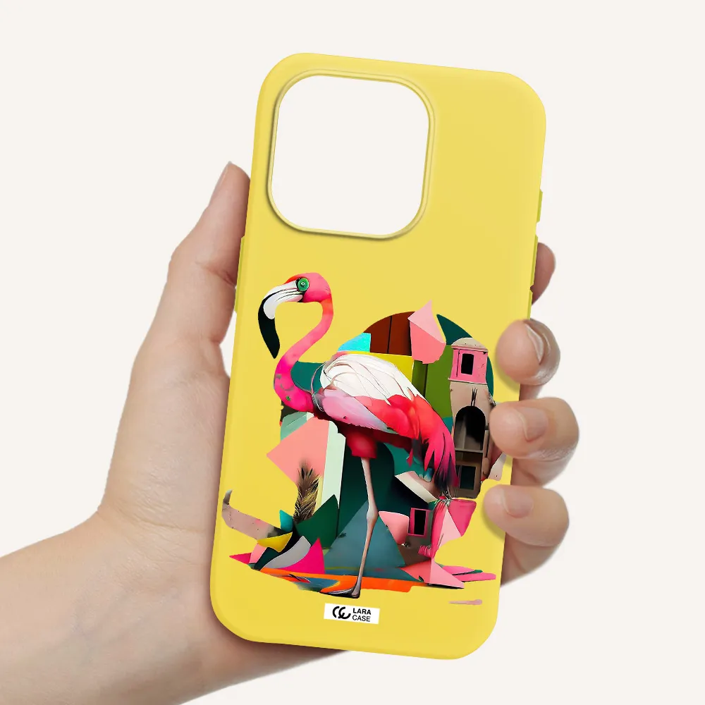Flamingo Collage Apple Iphone 15 Pro Silicone Canary Yellow Case