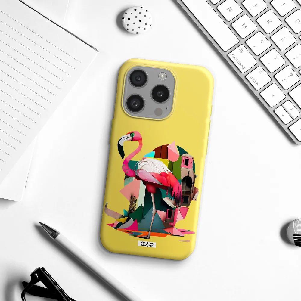 Flamingo Collage Apple Iphone 15 Pro Silicone Canary Yellow Case