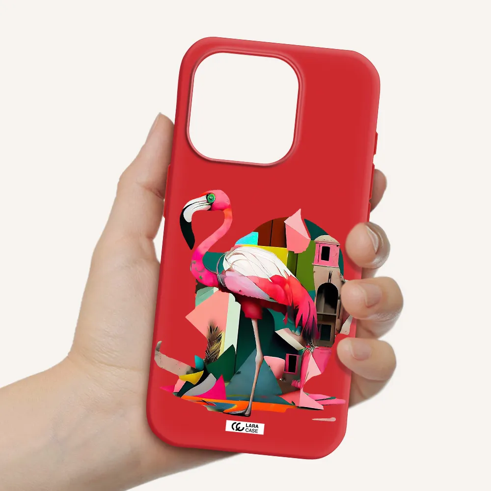 Flamingo Collage Apple Iphone 15 Pro Silicone Imperial Red Case