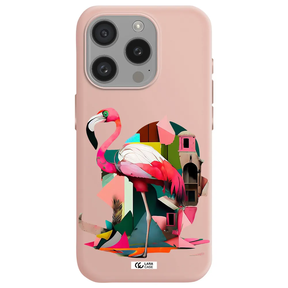 Flamingo Collage Apple Iphone 15 Pro Silicone Pastel Pink Case