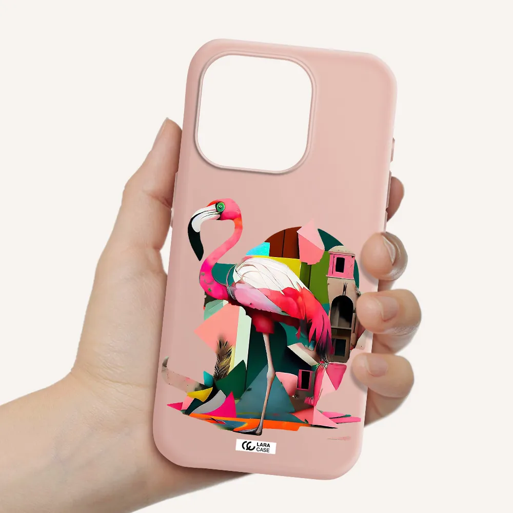 Flamingo Collage Apple Iphone 15 Pro Silicone Pastel Pink Case