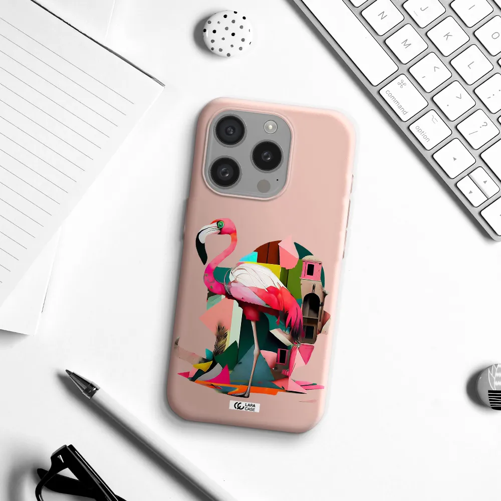 Flamingo Collage Apple Iphone 15 Pro Silicone Pastel Pink Case