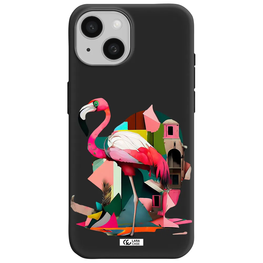 Flamingo Collage Apple iPhone 15 Silicone black Case
