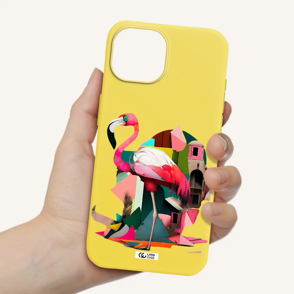 Flamingo Collage Apple iPhone 15 Silicone canary yellow Case