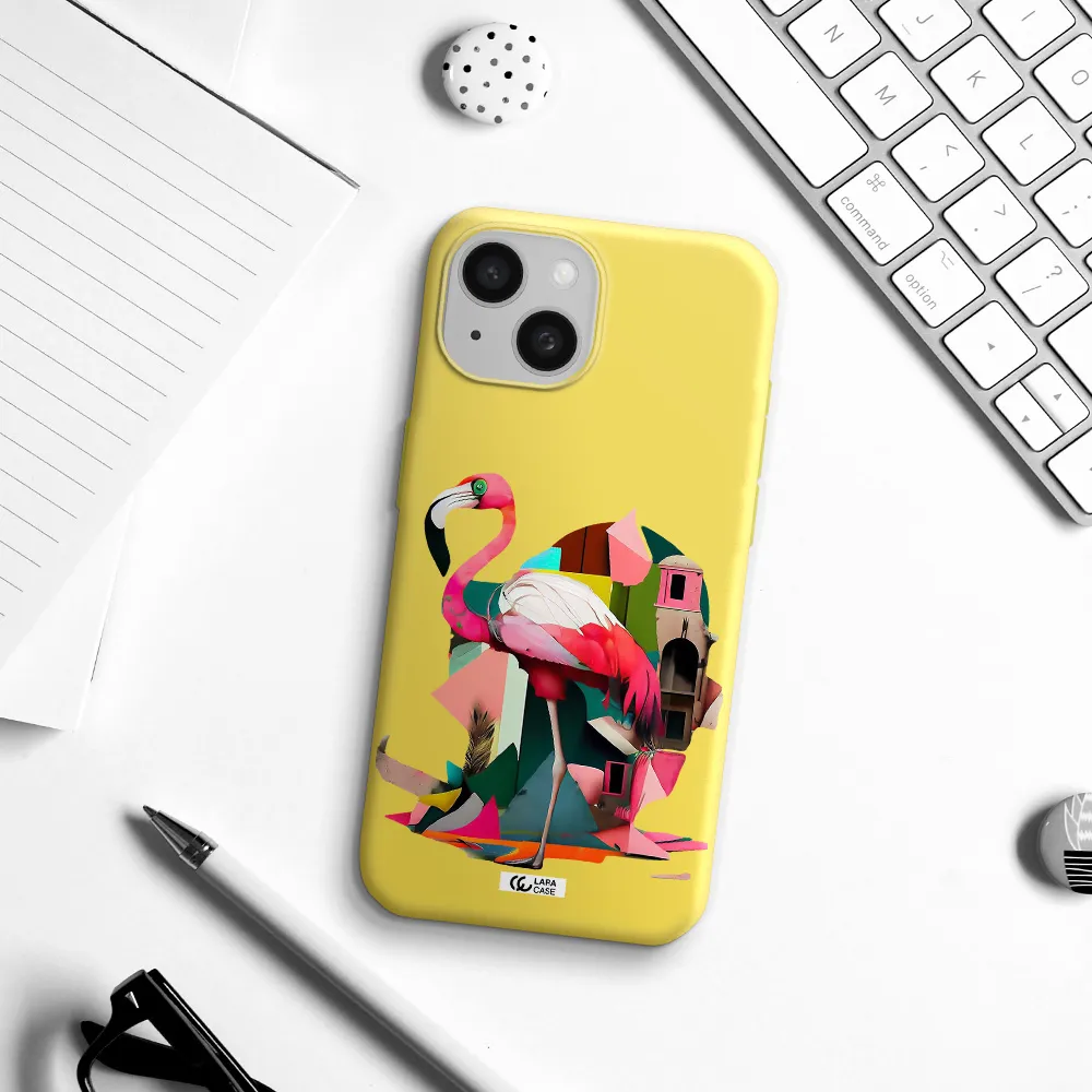 Flamingo Collage Apple iPhone 15 Silicone canary yellow Case