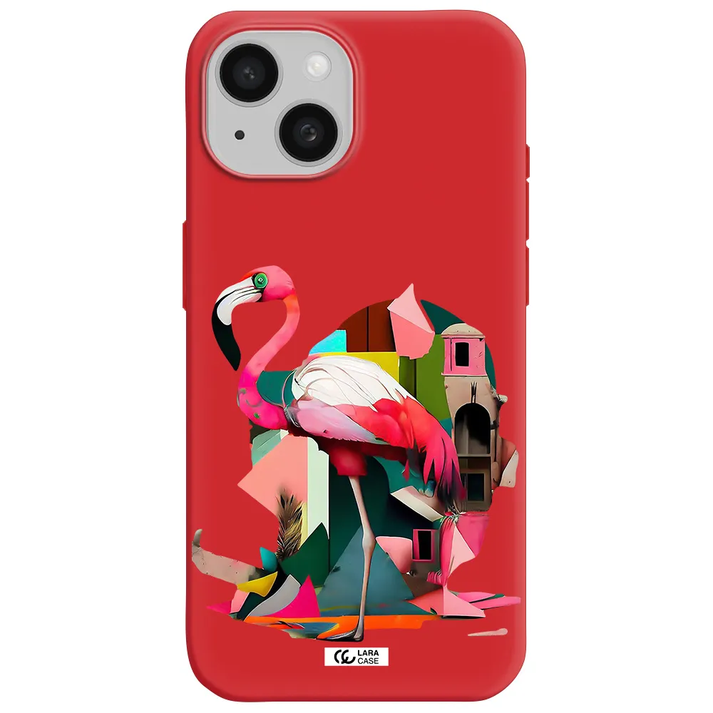 Flamingo Collage Apple Iphone 15 Silicone Imperial Red Case