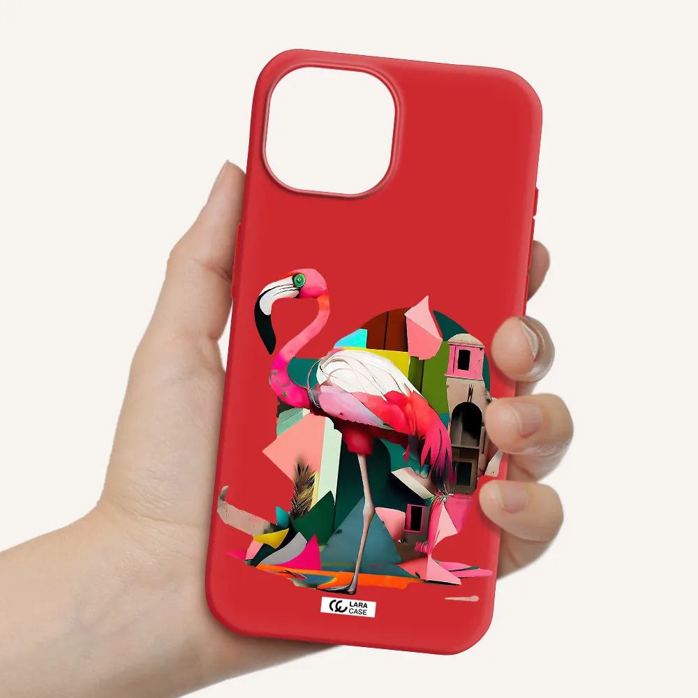 Flamingo Collage Apple Iphone 15 Silicone Imperial Red Case