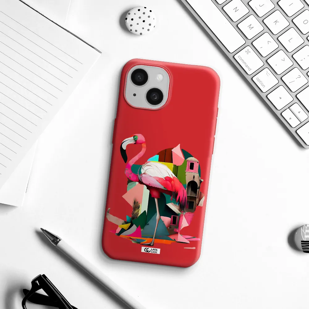 Flamingo Collage Apple Iphone 15 Silicone Imperial Red Case