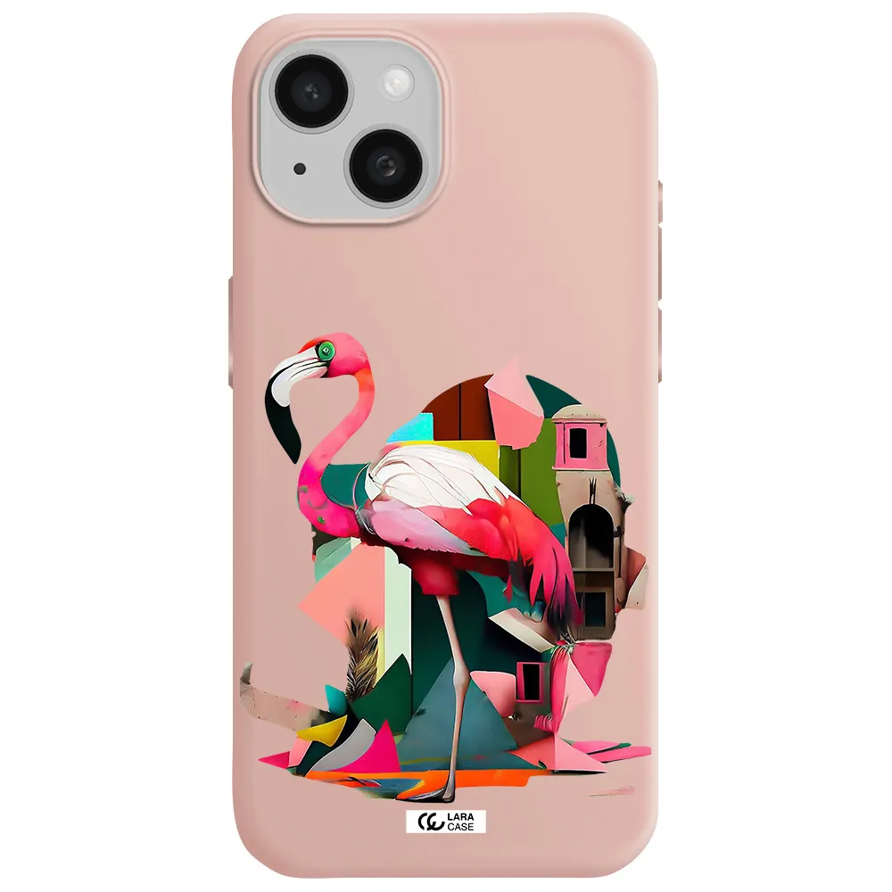 Flamingo Collage Apple Iphone 15 Silicone Pastel Pink Case