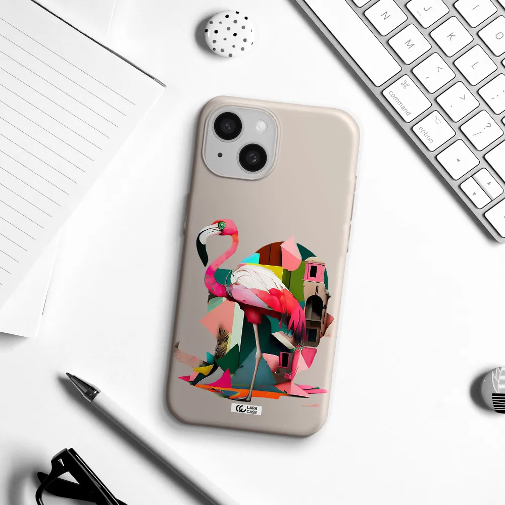 Flamingo Collage Apple iPhone 15 Silicone Stone Case