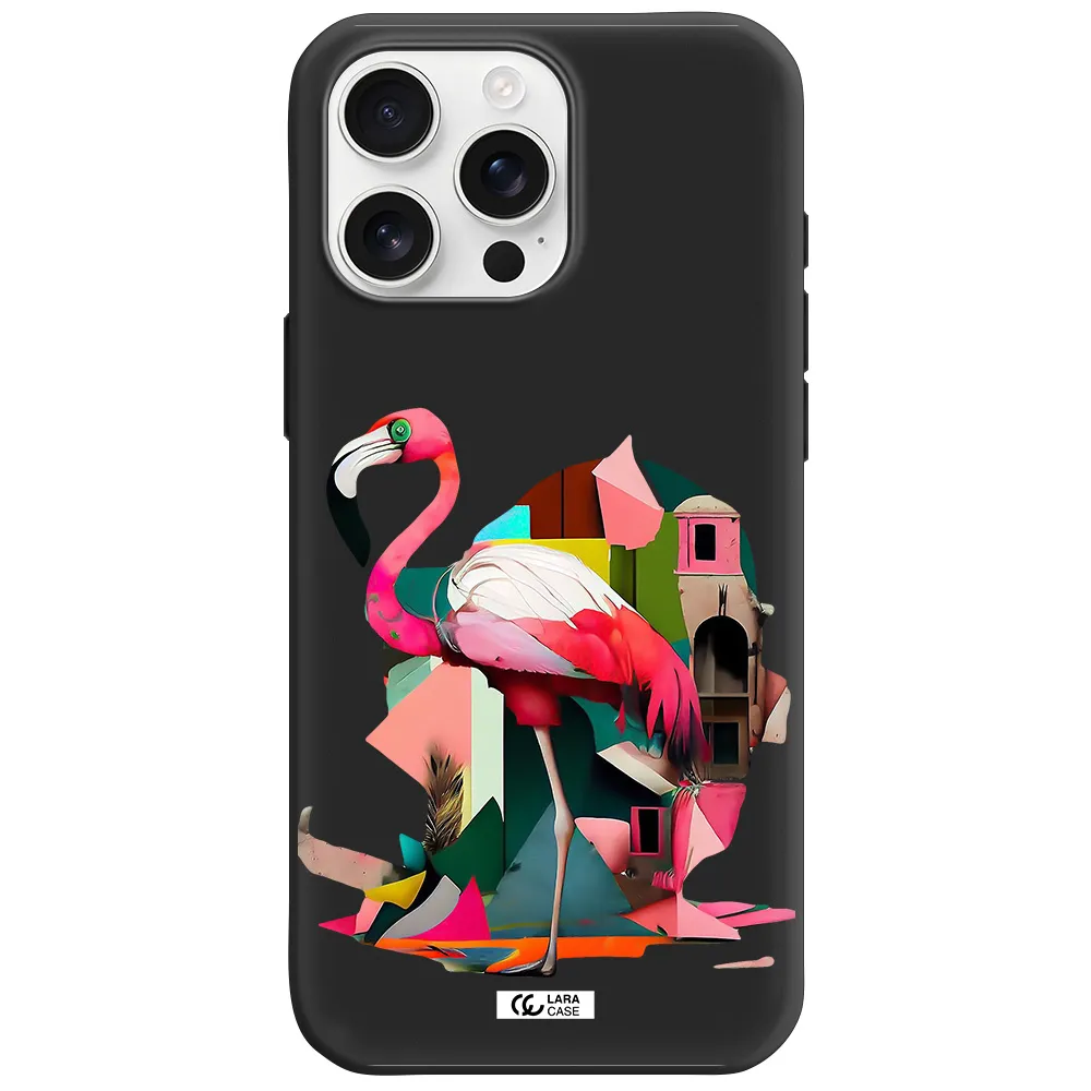 Flamingo Collage Apple Iphone 16 Pro Max Silicone Black Case
