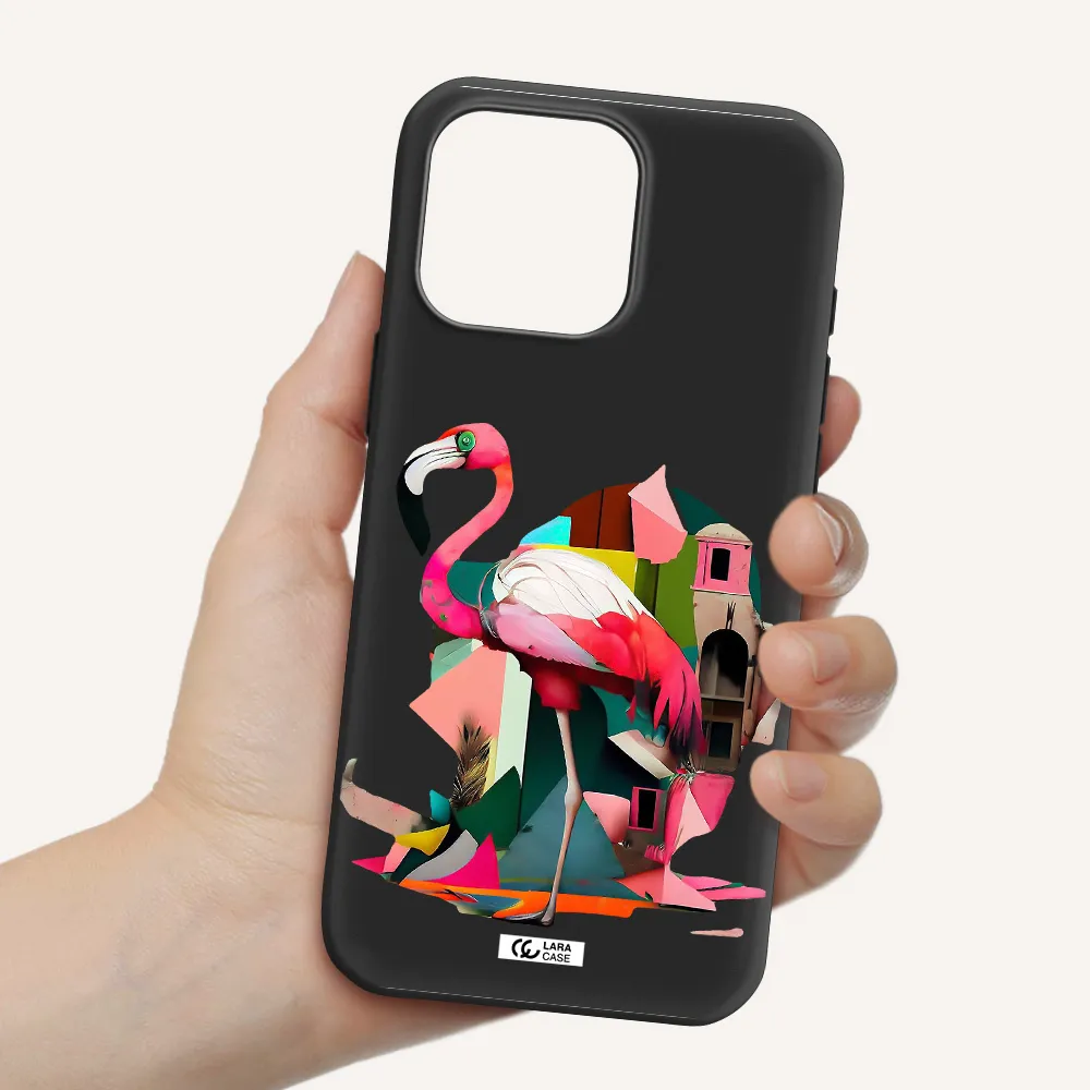 Flamingo Collage Apple Iphone 16 Pro Max Silicone Black Case