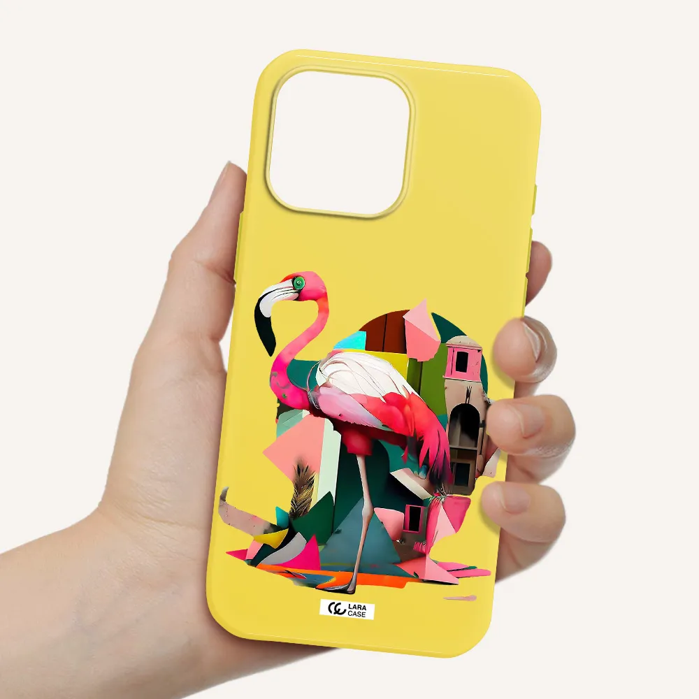 Flamingo Collage Apple Iphone 16 Pro Max Silicone Canary Yellow Case
