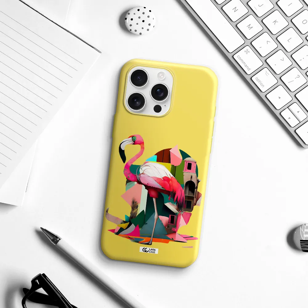 Flamingo Collage Apple Iphone 16 Pro Max Silicone Canary Yellow Case