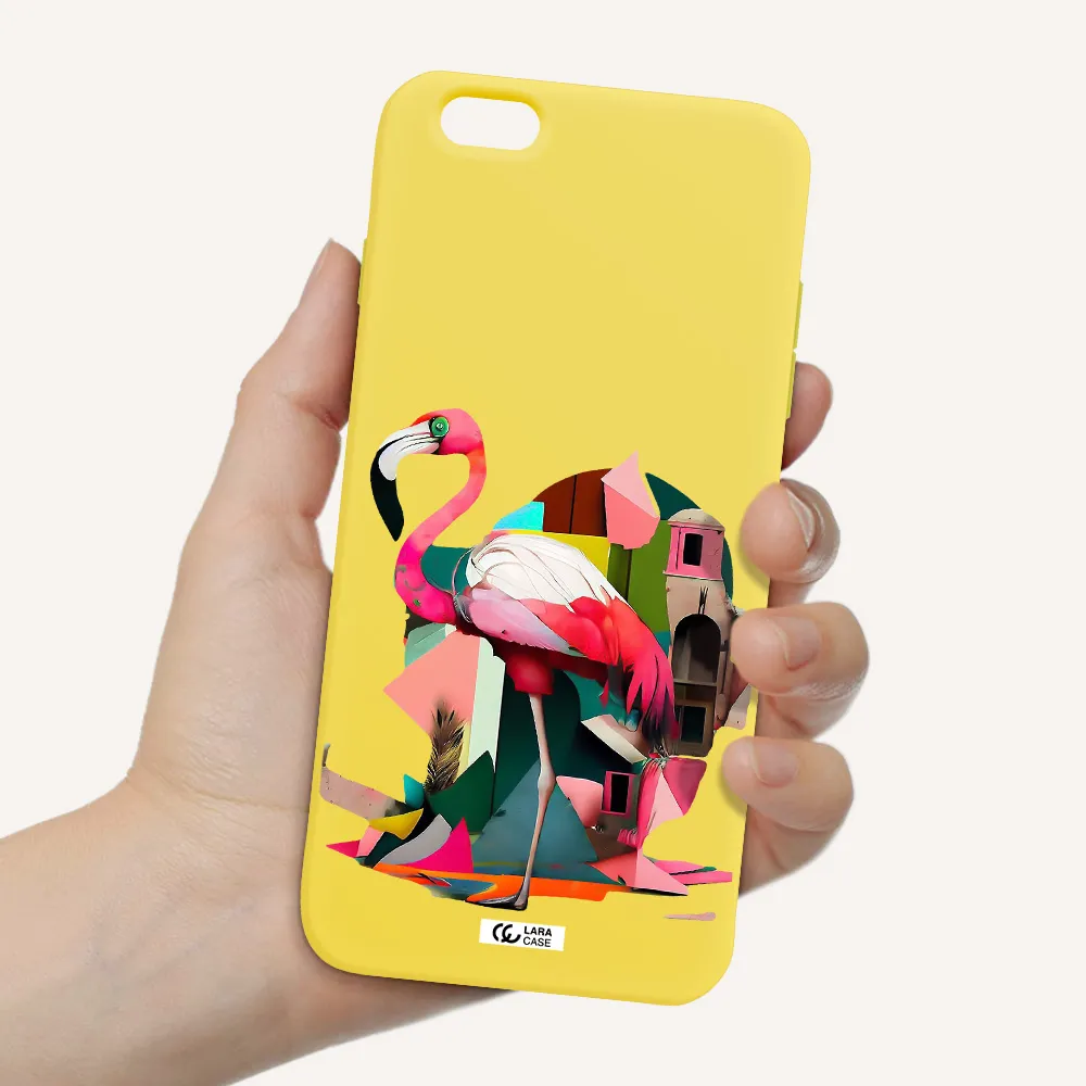 Flamingo Collage Apple iPhone 6 plus Silicone canary yellow Case