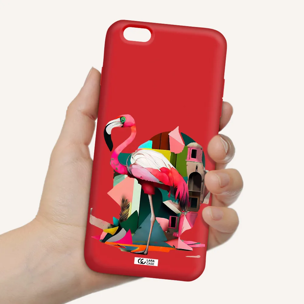 Flamingo Collage Apple iPhone 6 plus Silicone Imperial Red Case