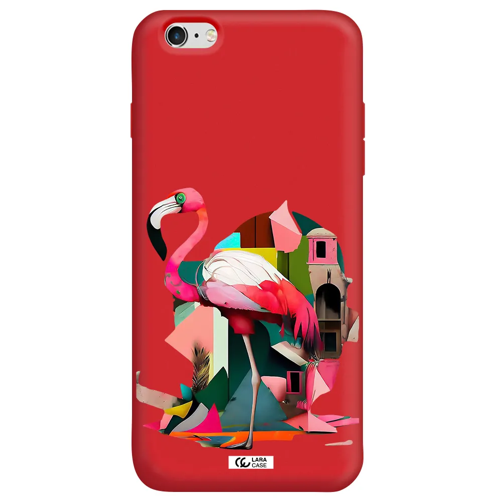 Flamingo Collage Apple iPhone 6 s plus Silicone Imperial Red Case
