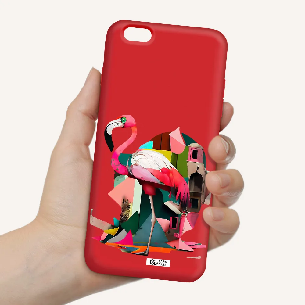 Flamingo Collage Apple iPhone 6 s plus Silicone Imperial Red Case