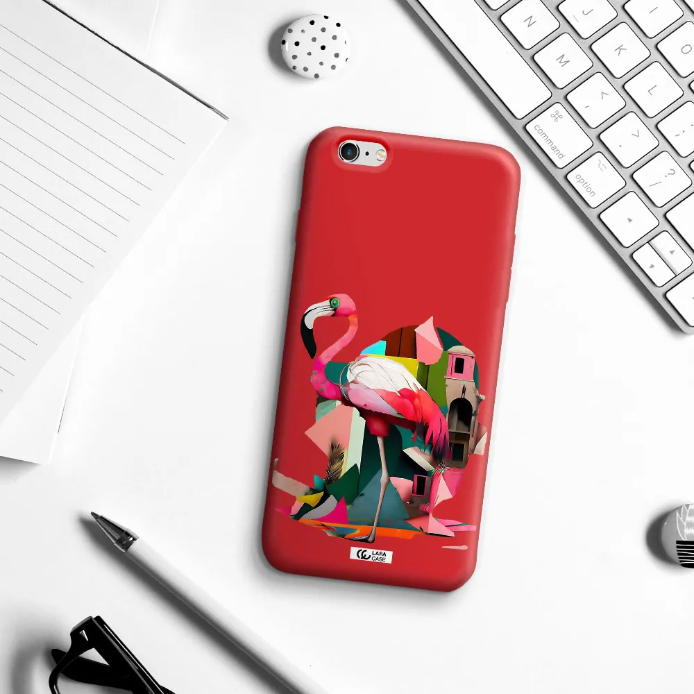 Flamingo Collage Apple iPhone 6 s plus Silicone Imperial Red Case
