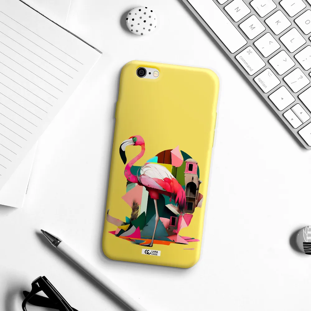 Flamingo Collage Apple iPhone 6 Silicone canary yellow Case