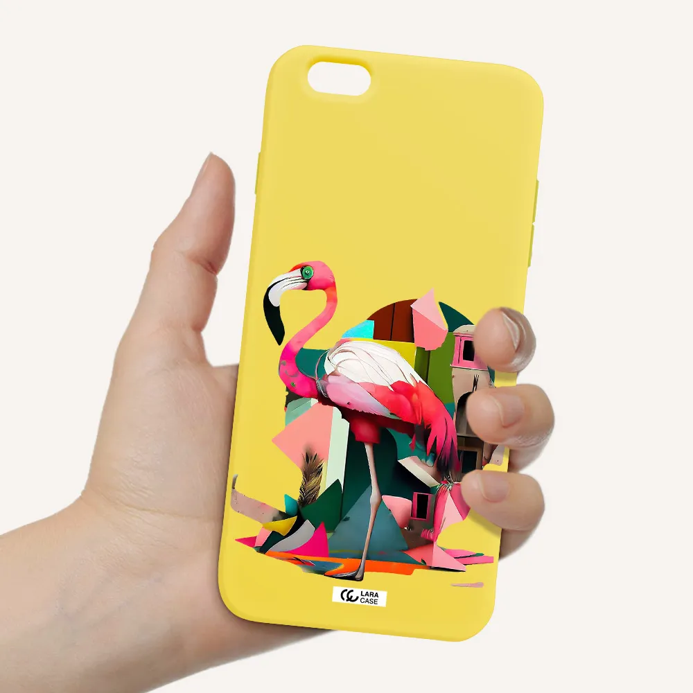 Flamingo Collage Apple iPhone 6S Silicone canary yellow Case