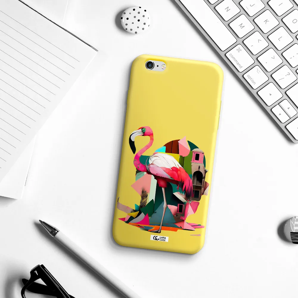 Flamingo Collage Apple iPhone 6S Silicone canary yellow Case