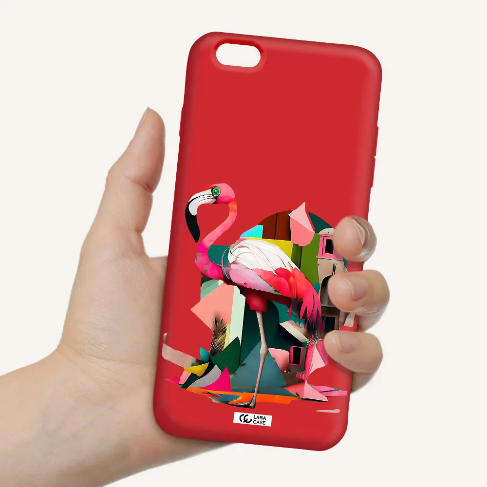 Flamingo Collage Apple iPhone 6S Silicone Imperial Red Case
