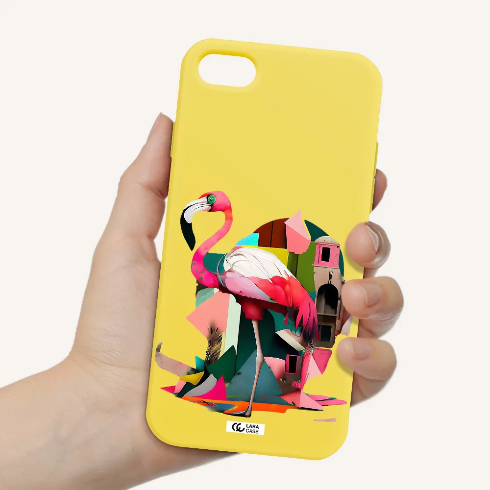 Flamingo Collage Apple iPhone 7 Silicone canary yellow Case