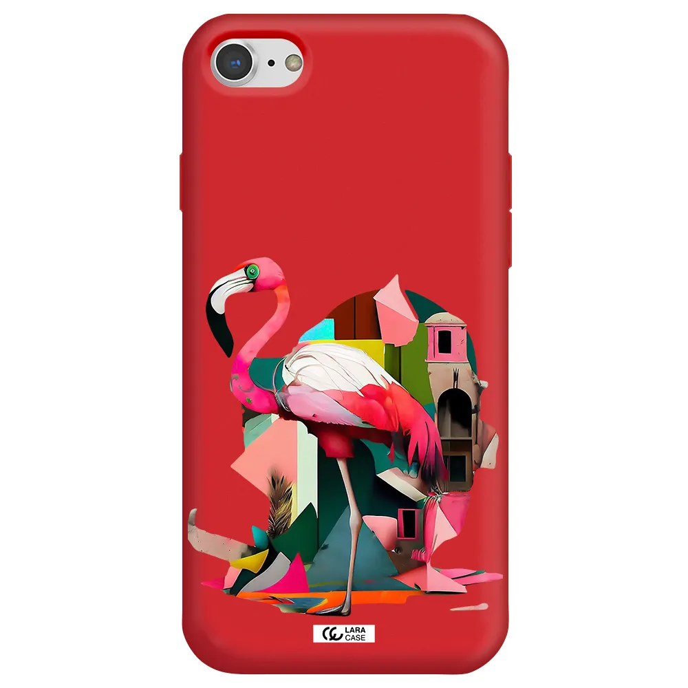 Flamingo Collage Apple iPhone 7 Silicone Imperial Red Case