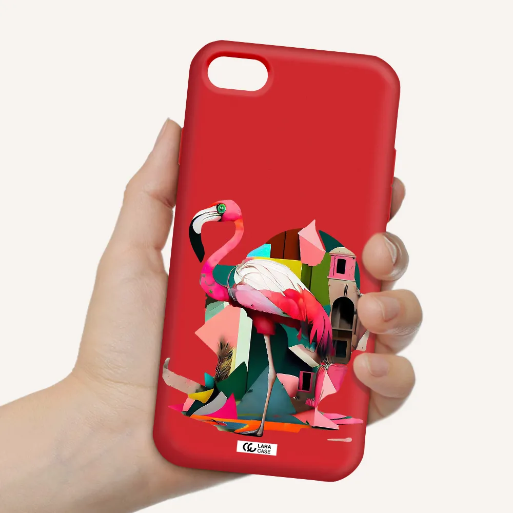 Flamingo Collage Apple iPhone 7 Silicone Imperial Red Case