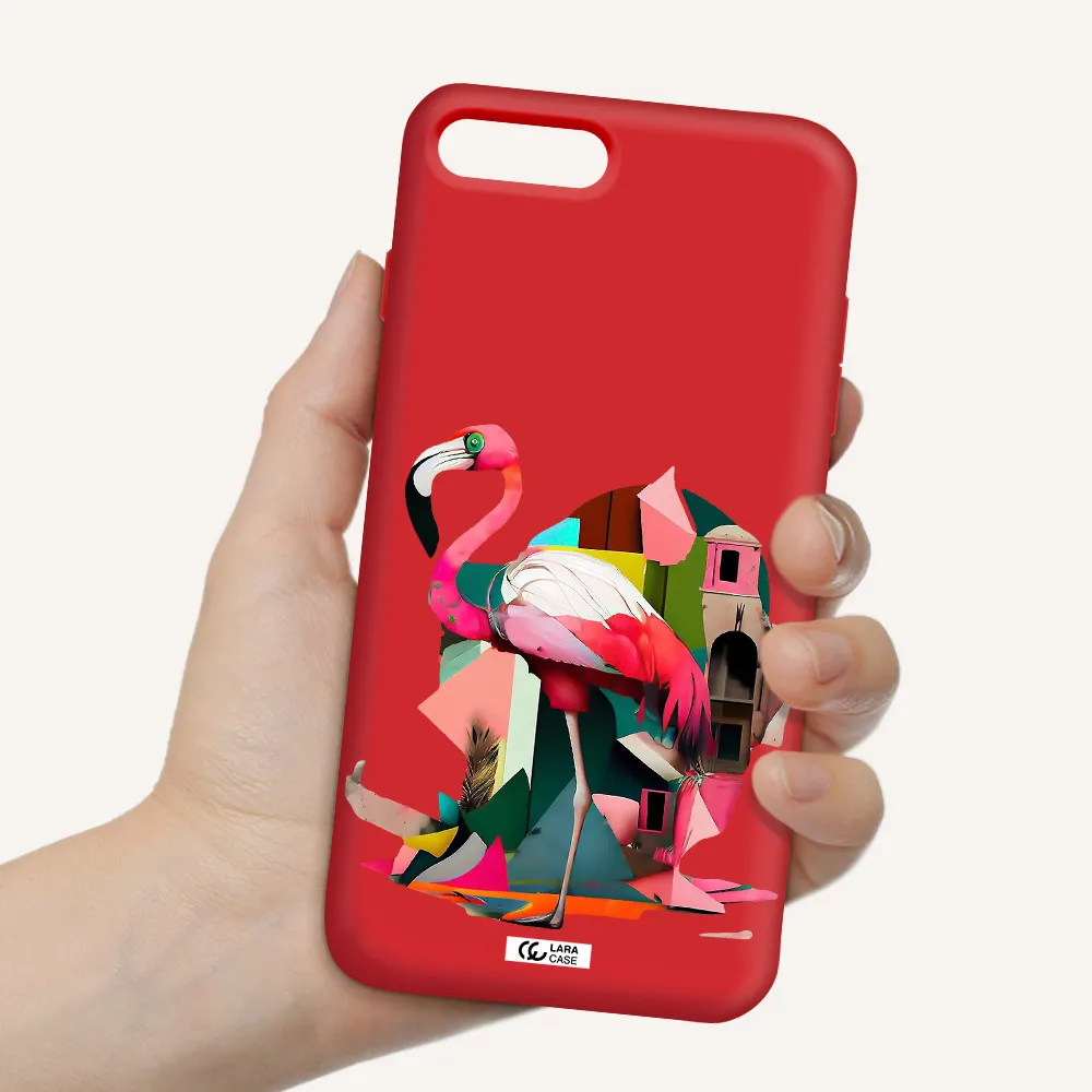 Flamingo Collage Apple iPhone 8 plus Silicone Imperial Red Case