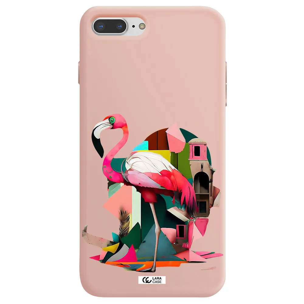 Flamingo Collage Apple iPhone 8 plus Silicone pastel pink Case