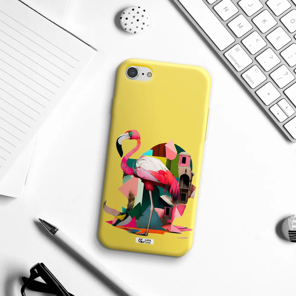 Flamingo Collage Apple iPhone 8 Silicone canary yellow Case