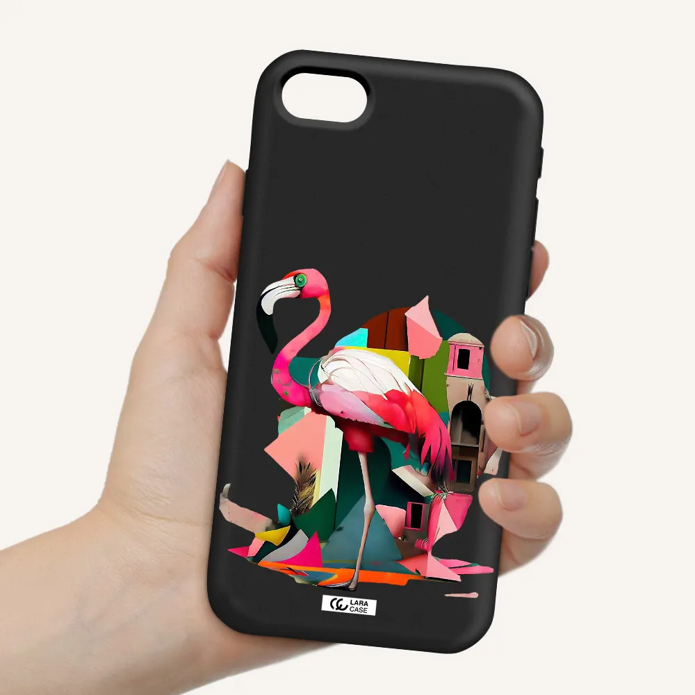 Flamingo Collage Apple iPhone se 2020 Silicone black Case