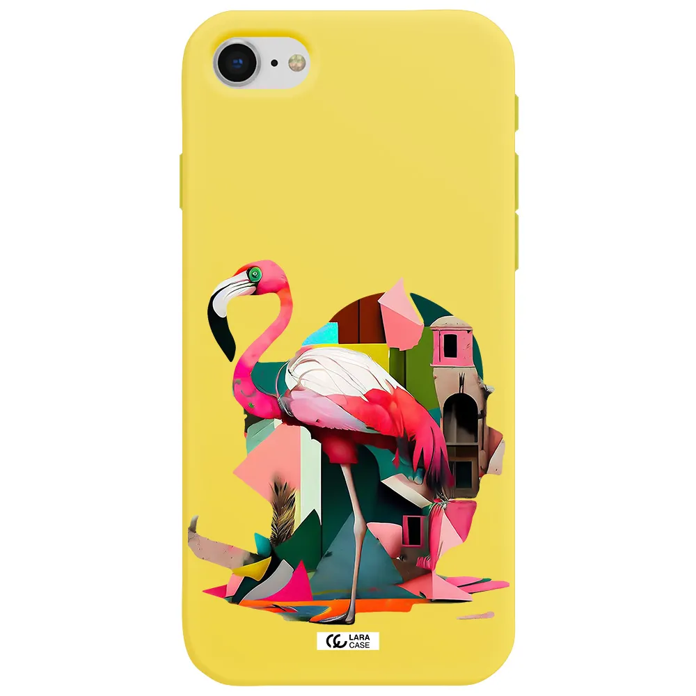 Flamingo Collage Apple iPhone se 2020 Silicone canary yellow Case