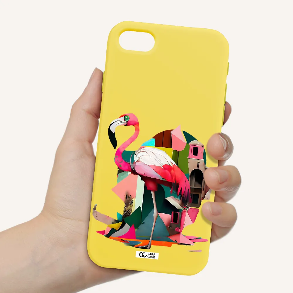 Flamingo Collage Apple iPhone se 2020 Silicone canary yellow Case