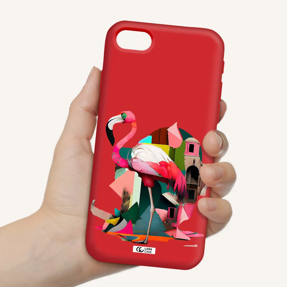 Flamingo Collage Apple iPhone se 2020 Silicone Imperial Red Case