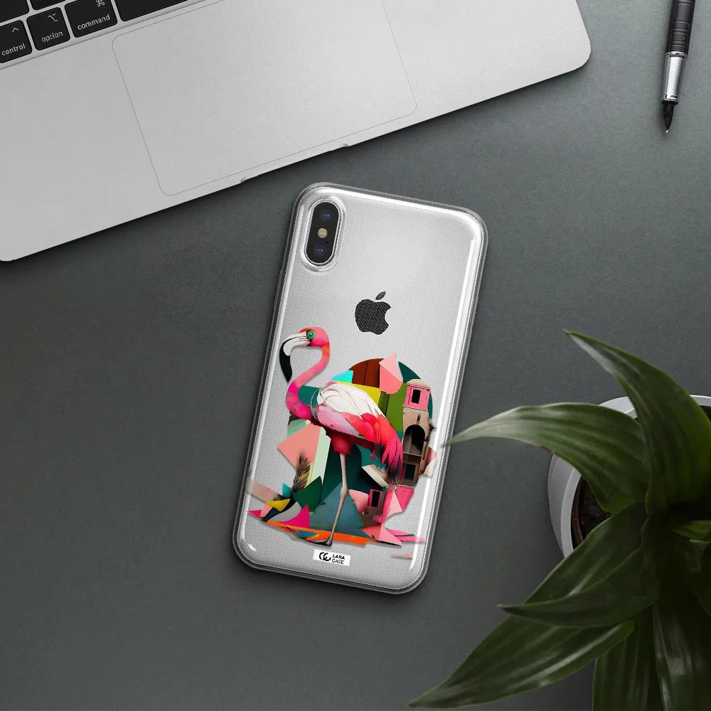 Flamingo Collage Apple iPhone X Clear TPU Case