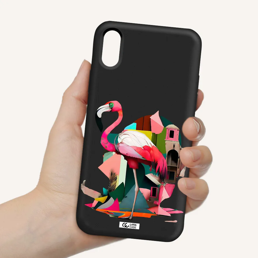 Flamingo Collage Apple iPhone X Silicone black Case