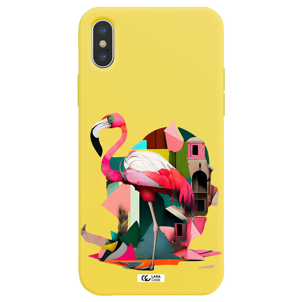 Flamingo Collage Apple iPhone X Silicone canary yellow Case
