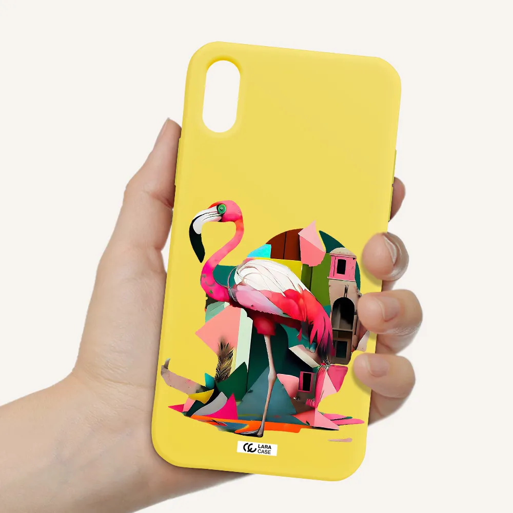 Flamingo Collage Apple iPhone X Silicone canary yellow Case