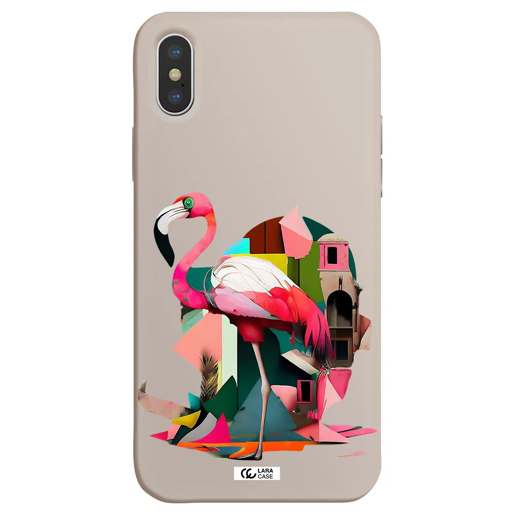 Flamingo Collage Apple iPhone X Silicone Stone Case