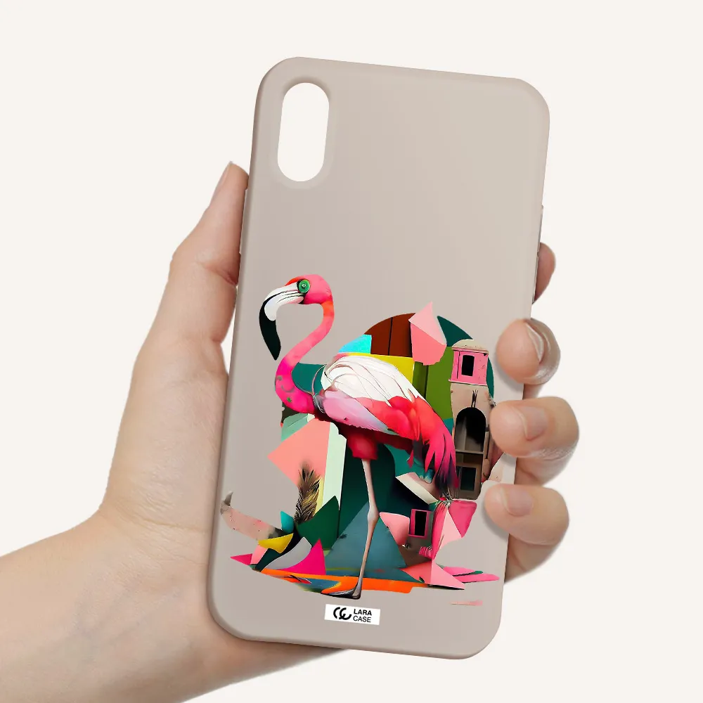 Flamingo Collage Apple iPhone X Silicone Stone Case