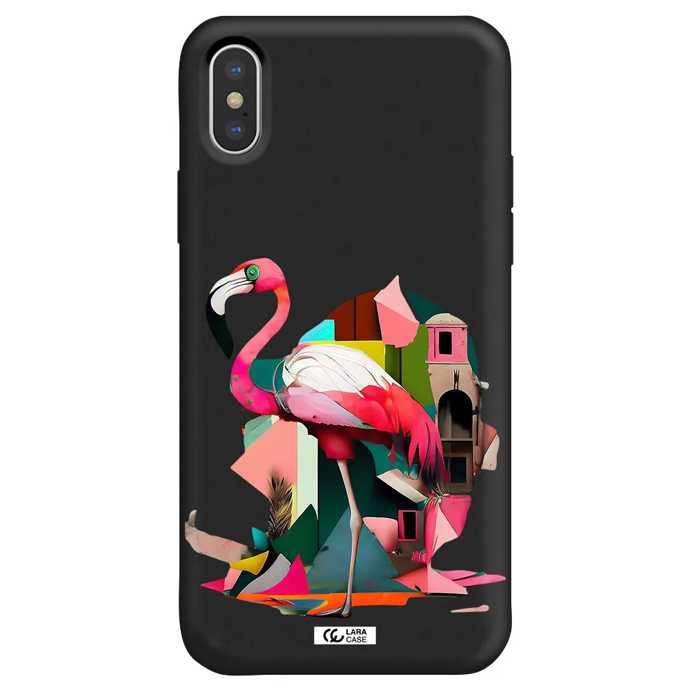 Flamingo Collage Apple iPhone XS Silicone black Case